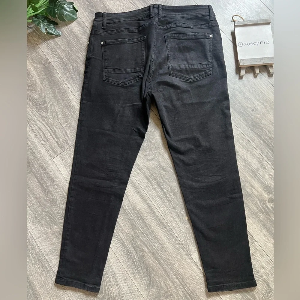 Zara Men's Whiskered Distressed Black Wash Skinny Jeans 36 Waist